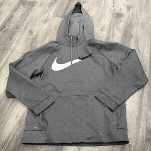 NIKE Hoodie Mens Medium Gray Swoosh Logo Dri Fit Training Hoodie 844637 Therma